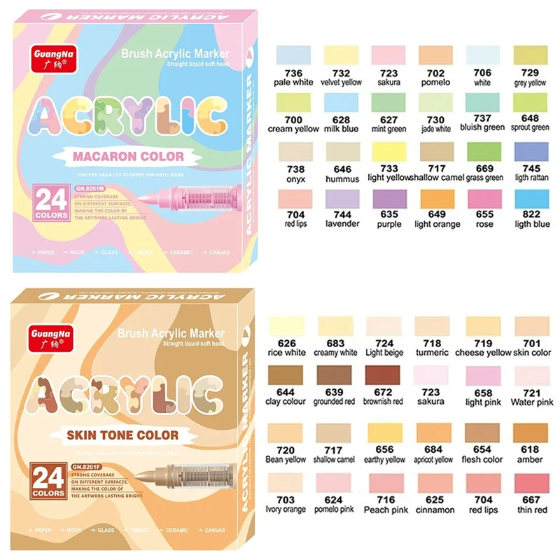 Guangna Marker Pens Classic Skin Tones/Macaron Color Series, Direct Liquid Automatic Ink Control Acrylic Paint Drawing Graffiti Markers, Multi-Color Writing and Journaling Markers, Character and Comic Markers, Felt-Tip Stationery Set, Comprehensive Color Range, Stackable Colors, Strong Coverage, Felt-Tip Pen Stationery Set, Suitable for Canvas, Wood, Stone, Glass, Ceramics, Fabric Painting, DIY Crafts, Art Supplies