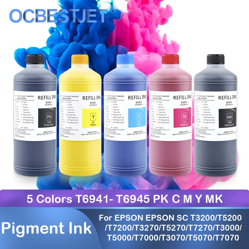 Pigment Ink 5 Colors T6941-T6945 High Quality 1000ML For EPSON SC T3200 T5200 T7200 T3270 T5270 T7270 T3000 T5000 T7000 Printer