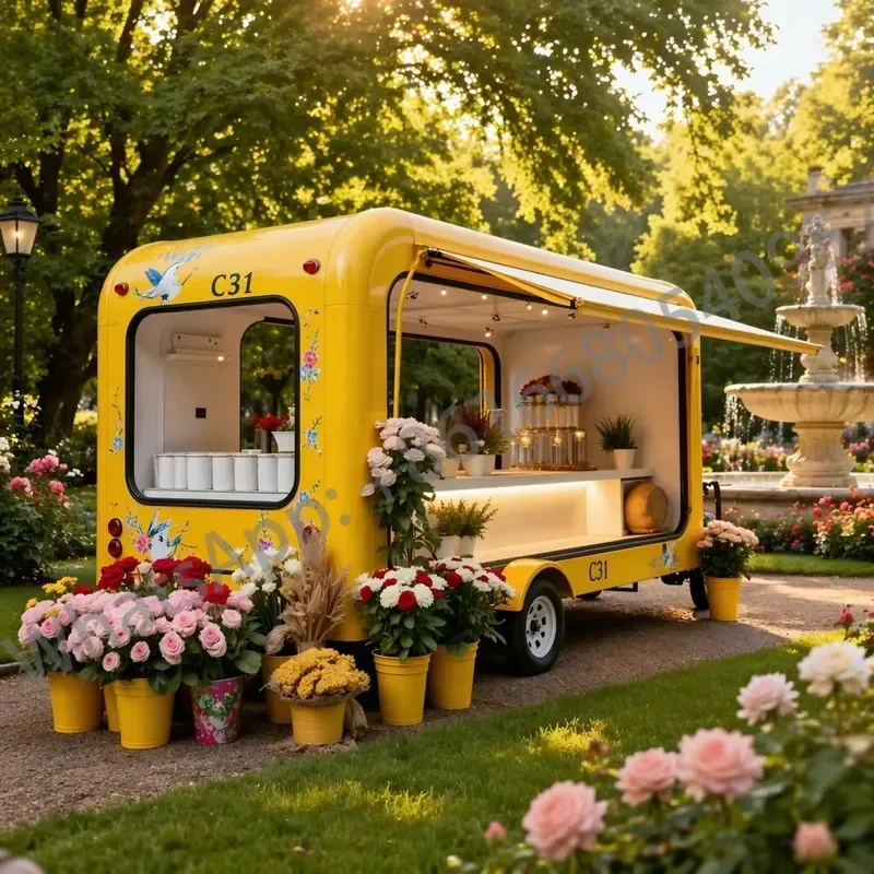 Mobile Food Trailer & Cart Truck-Fully Equipped Stainless Steel Fast Food Snack Vending Vehicle