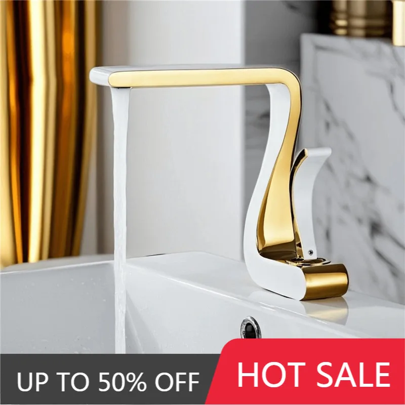 

Basin Faucet Gold and White Bathroom Faucet Mixer Tap Brass Gold Wash Faucet basin Hot and Cold Lavotory FaucetSink