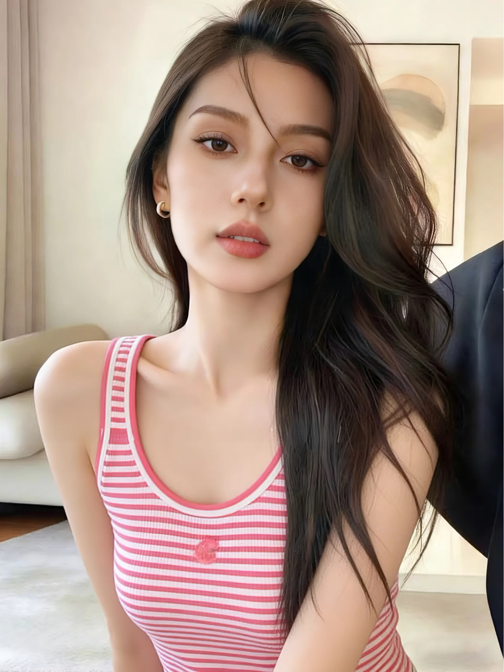 

Pink Striped Sleeveless Knitted Strap Top Women's Summer New Gentle Style Slimming Short Length Knittedwear Korean Style Commute