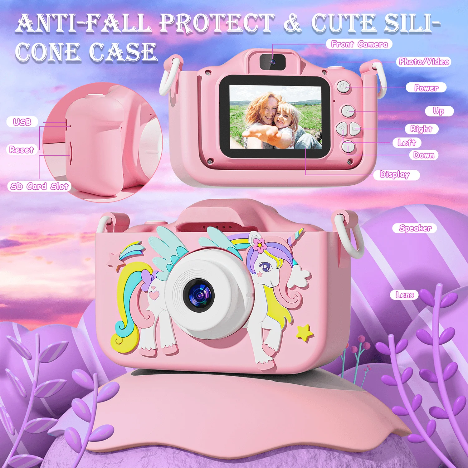 Appareil photo numérique pour enfants, jouets pour enfants, adapté aux tout-petits, vidéo selfie, jouet de festival d'anniversaire pour garçons et filles