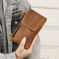 High Quality Leather Waist Belt Bag for Men Vintage Small Waist Packs Mobile Phone Bag Functional with Stylish Vintage Design