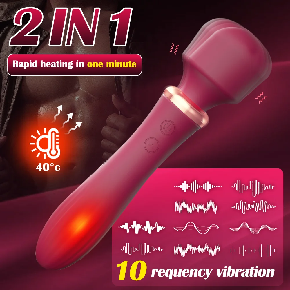 لعبة الجنس للنساء عصا سحرية قوية هزاز G بقعة البظر تحفيز مزدوج التدفئة جهاز تدليك للمهبل السلع الكبار الإناث
