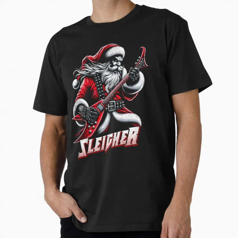 

Sleigher santa claus heavy metal Funny Christmas Gift T Shirt 100% cotton printed Graphic Clothes Mens All size S-6XL Tops