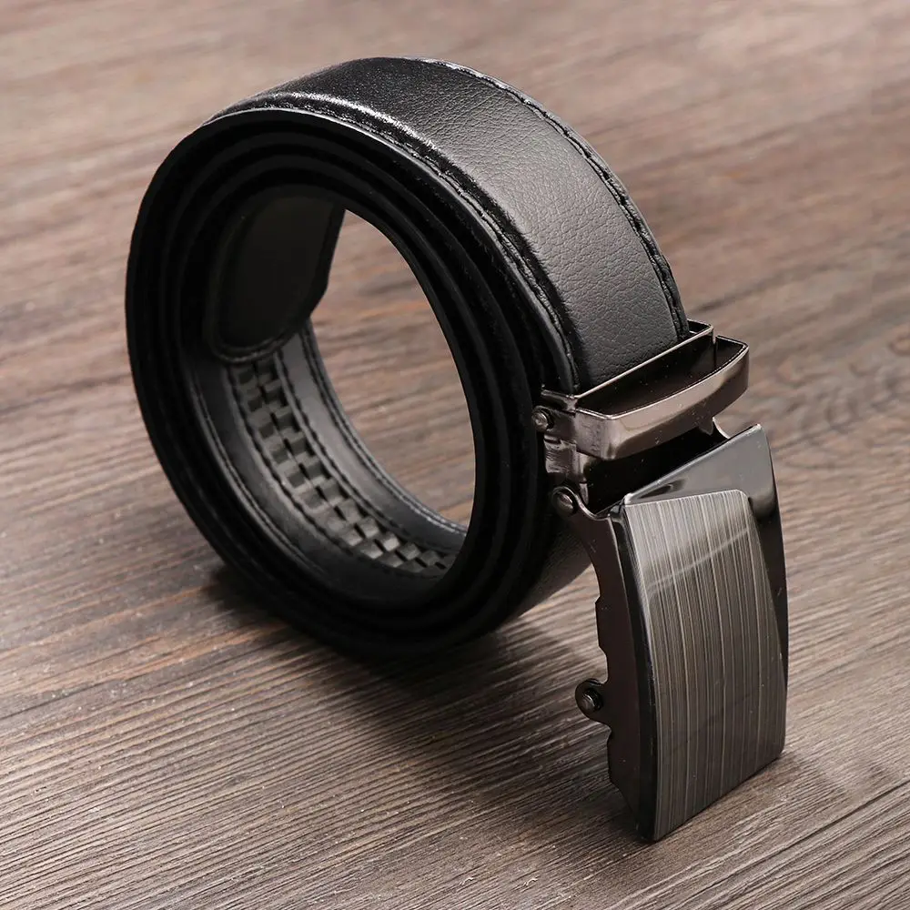 Ceinture en cuir PU pour hommes, ceinture à cliquet réglable, ceinture en métal pour jeans, ceinture de luxe pour pantalons, structure automatique, mode décontractée, affaires, 120cm