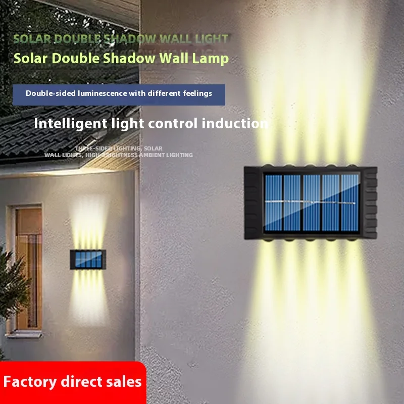 Lámpara Solar de pared para exteriores, luz de decoración de calle de patio, impermeable, iluminación luminosa de arriba y abajo, lámpara de paisaje de jardín, 4, 6, 8, 10LED