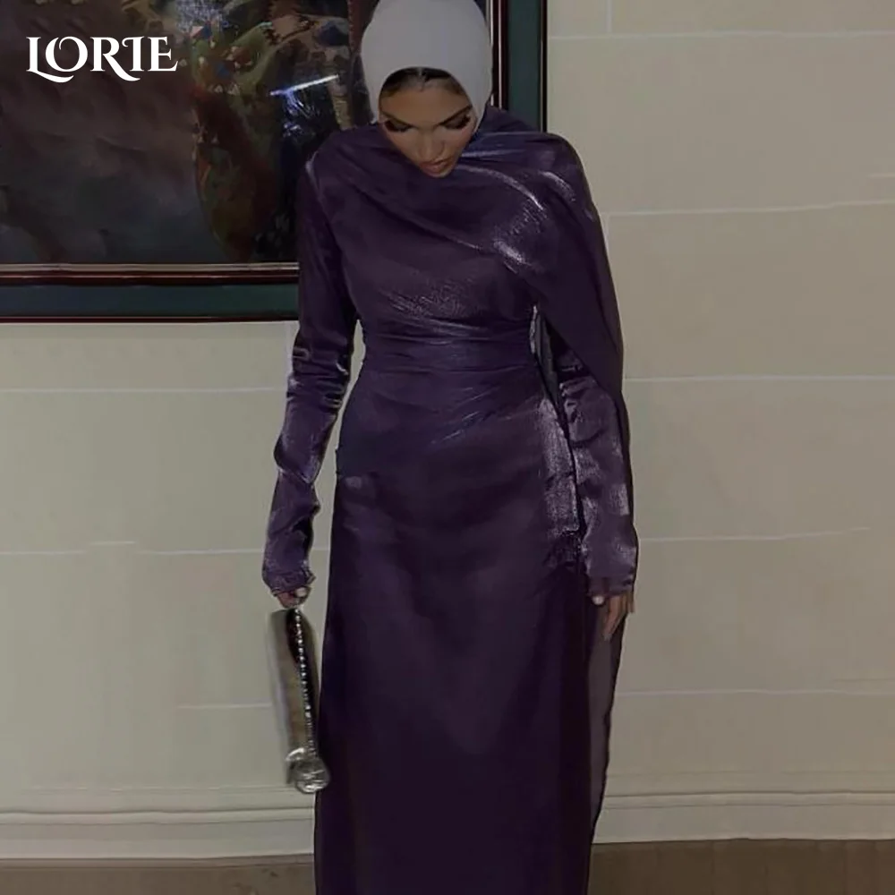 

LORIE Скромное вечернее платье из крепа со складками и пышными рукавами длиной до пола, платья для выпускного вечера с рюшами Иллюзия Аравийские вечерние платья по индивидуальному заказу