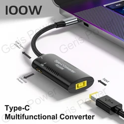 100W DC to USB C Power Adapter Converter for Macbook Lenovo Hp Asus Huawei Laptop Tablet Phone Type C QC3.0 Fast Charging Cable