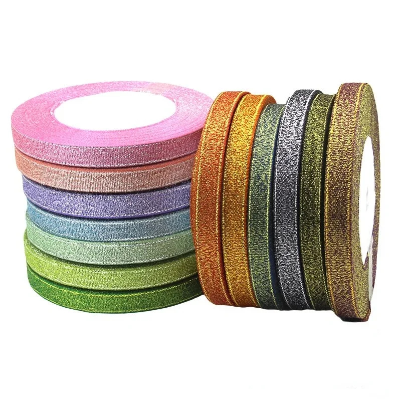 1cm 25Yards Glitter Ribbon Satin Belt DIY Candy Box Gift Packaging Glitter Webbing Halloween Wedding Christmas Decoration Layout