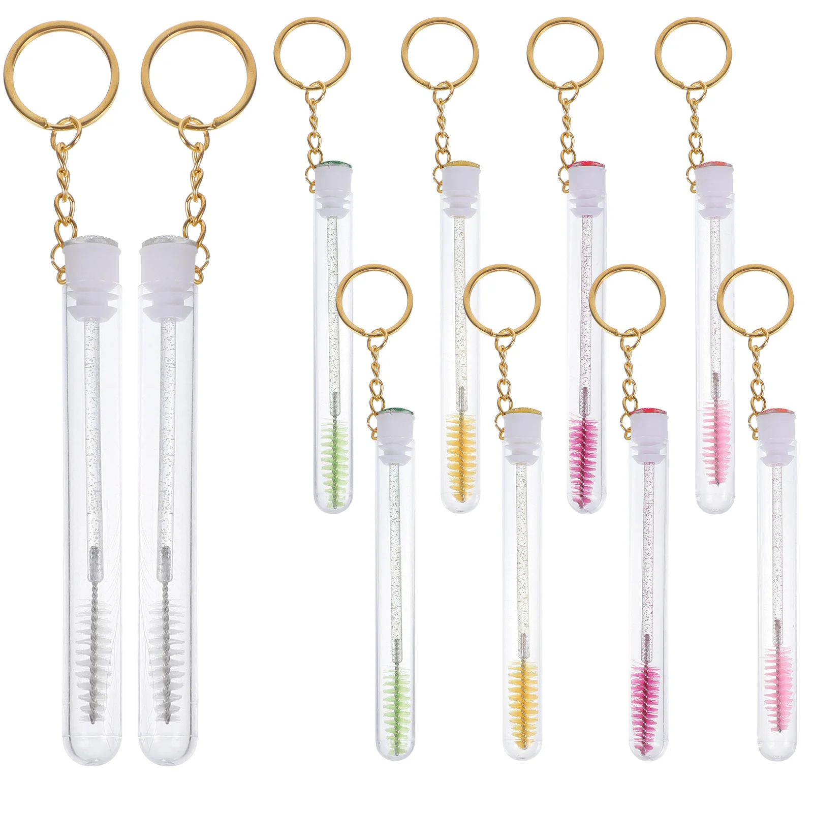 Spazzola per ciglia da 10 pezzi con tubo portachiavi Elegante applicatore decorativo per ciglia per le donne Strumento di bellezza alla moda Uso compatto e sicuro