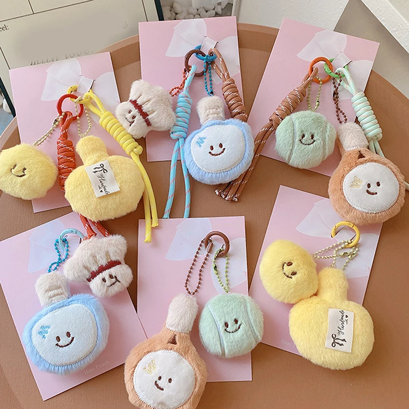 Fashion Racquet Accessories Plush Table Tennis Chain Keychain For Sport Lovers Gift Tennis Billiard Doll Bag Pendant Car Keyring