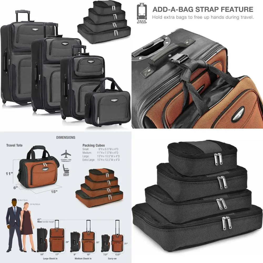 

Легкий чемодан Amsterdam из 8 предметов с расширяемым чемоданом, упаковочными кубиками и сумкой из прочного полиэстера, серый