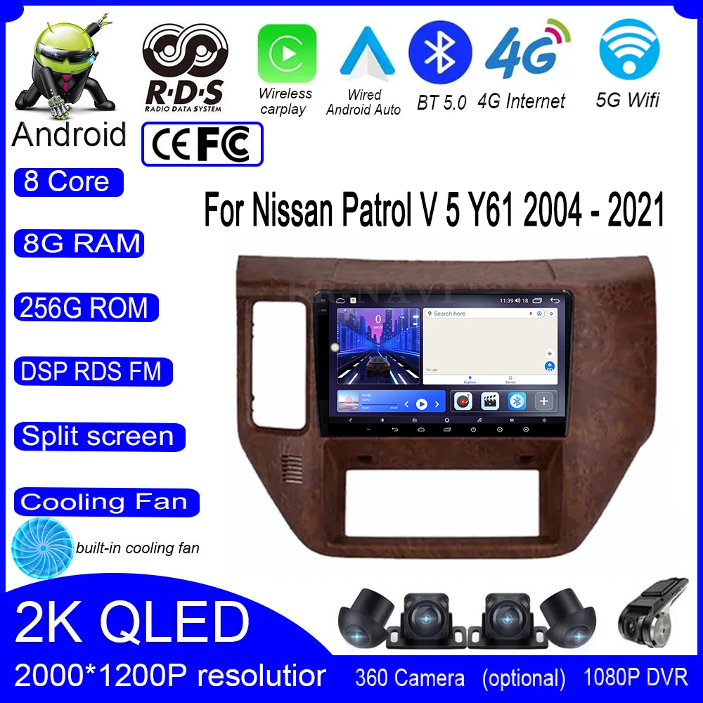 9 lnch Touch Screen For Nissan Patrol V 5 Y61 2004 - 2021 4G+Wifi Car Radio Video Multimedia Navigation GPS Stereo Android Auto