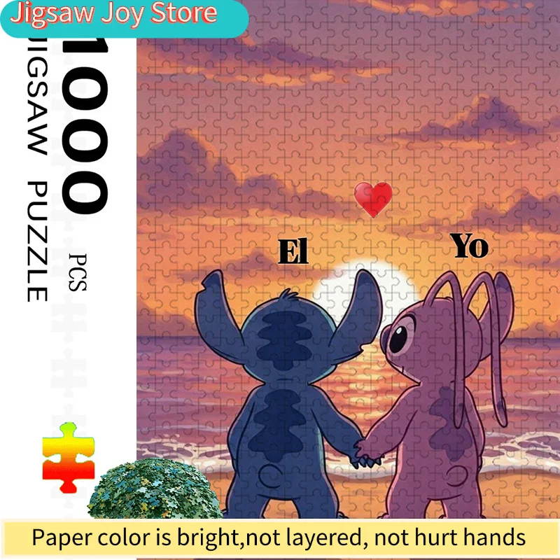 จิ๊กซอว์ขนาดใหญ่ 1,000 ชิ้น เหมาะสำหรับครอบครัว - ลายการ์ตูนอนิเมะ สติทช์ คู่รัก ชิ้นส่วนหลากสี - จิ๊กซอว์ท้าทาย ป้องกันรอยขีดข่วน