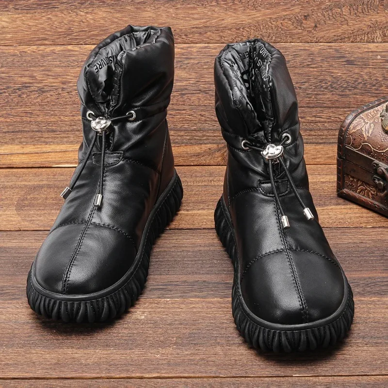 Genuine Leather Women Winter Boots Warm Waterproof Bread Boots Natural Leather Snow Boots Ankle for Women - view 2
