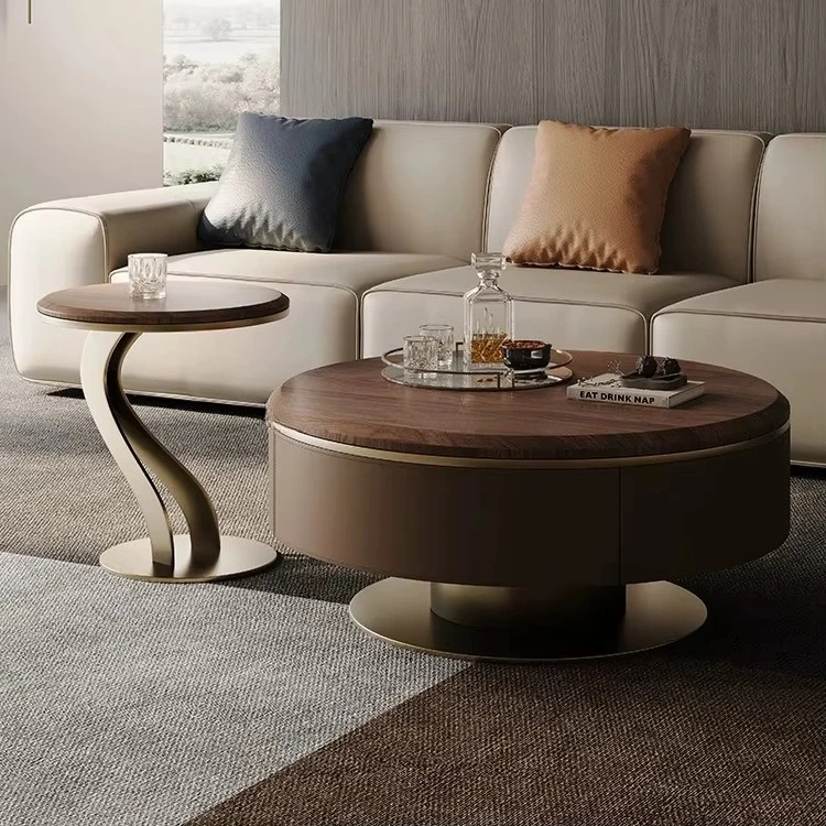 

Круглый кофейный стол из МДФ с золотым шпоном и металлическим основанием, набор кофейных столиков, мебель из нержавеющей стали