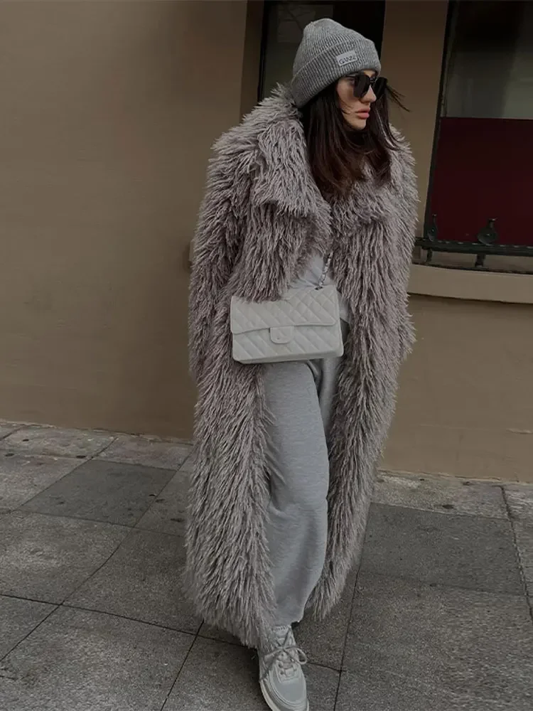 2024 Fashion Long Fluffy Warm Full Sleeves Overcoat  Elegant Thicken Faux Fur Coat For Women Fall Winter Female Chic Streetwear