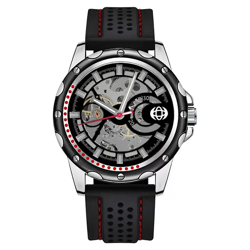 AL-111Men's automatic skeletonized mechanical watch with silicone strap, sporty and fashionable men's watch