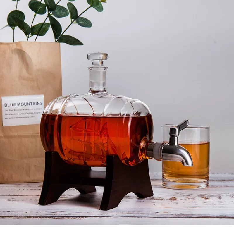 

Sailboat-shaped Small Barrel Decanter, Wooden Frame with Faucet, Glass Bottle, Whiskey Bottle, Wine Set, Wine