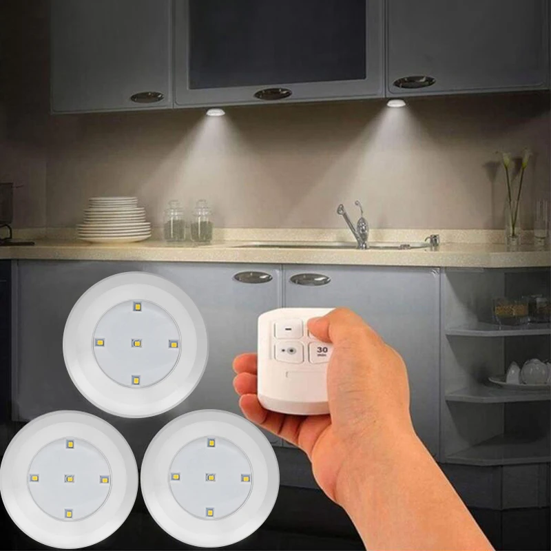 3W Super Bright Cob Under Cabinet Light LED Wireless Remote Control Dimmable Wardrobe Night Lamp Home Bedroom Closet Kitchen