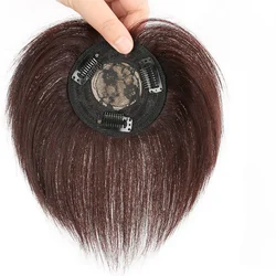 9X9CM Silk Top Circular Human Hair Toppers For Women 3 Clips In Straight Topper Hairpieces Increase Hair Volume Breathable
