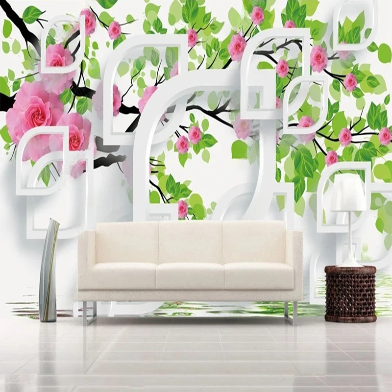 MU8239 3D Wall Murals Wallpaper Hand Painted Pink Flowers Large Living Room Bedroom Home Decor Non-Woven Papel De Parede Tapety
