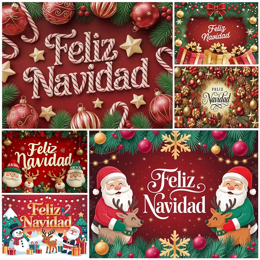 

Spanish Merry Christmas Theme Party Decoration Snowman Backdrop Santa Claus Xmas Trees Background Baby Shower Photography Props