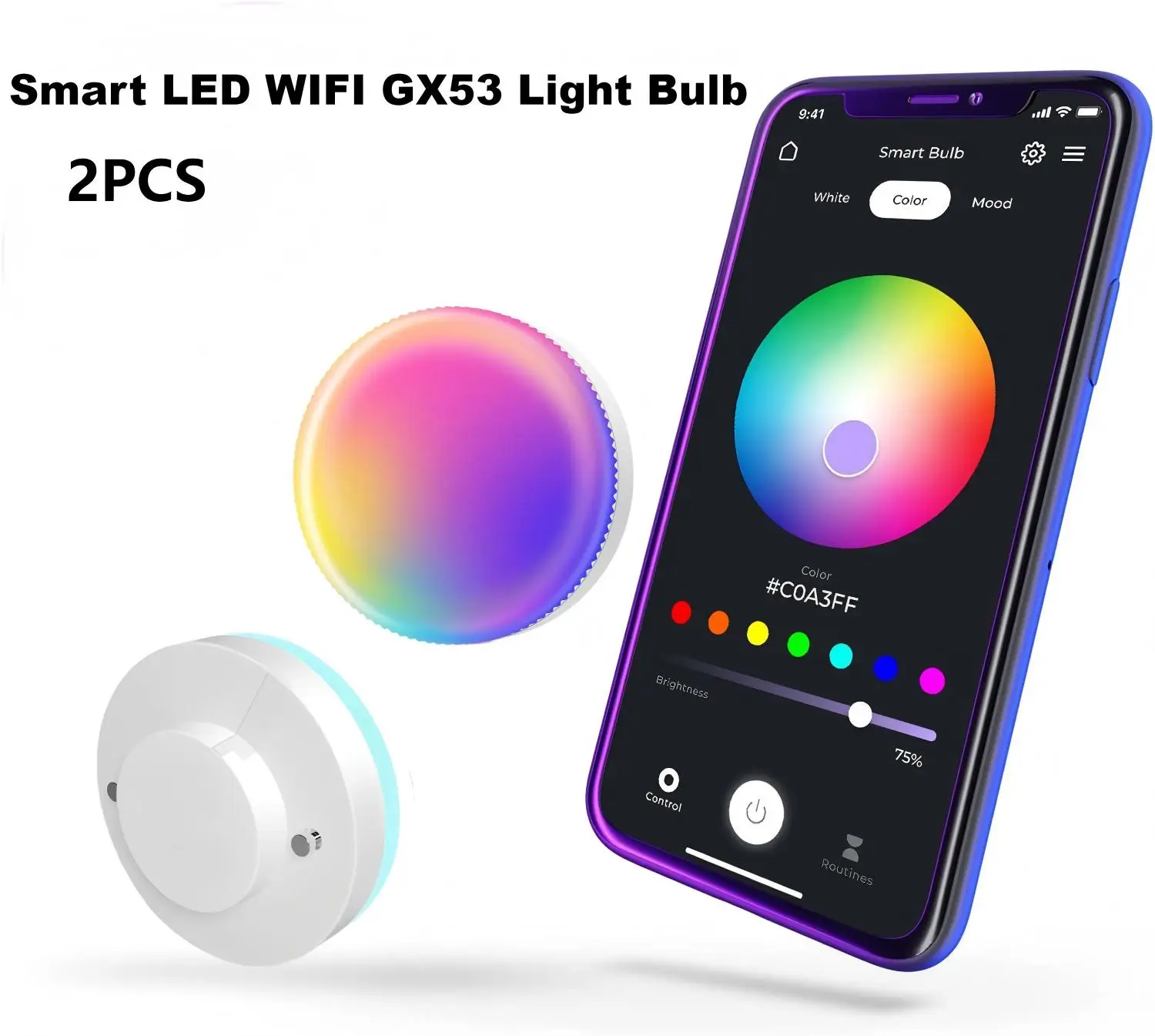 Smart Light Bulb GX53 220V Smart Bulbs Work with Alexa/Google Home/SmartThings RGBTW LED Color Changing Lamp Music Sync 2PCS