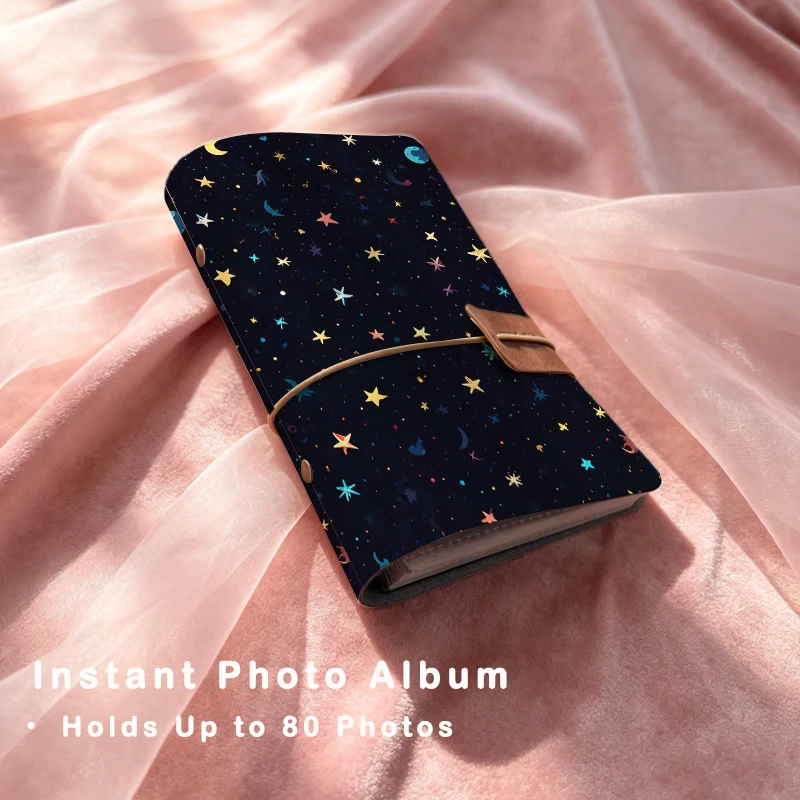 Magical Dreamy Dark Base Multicolor Star Crescent Moon Galaxy Print Instant Photo Album Sweet Birthday Gift For Teen Girls & Cos