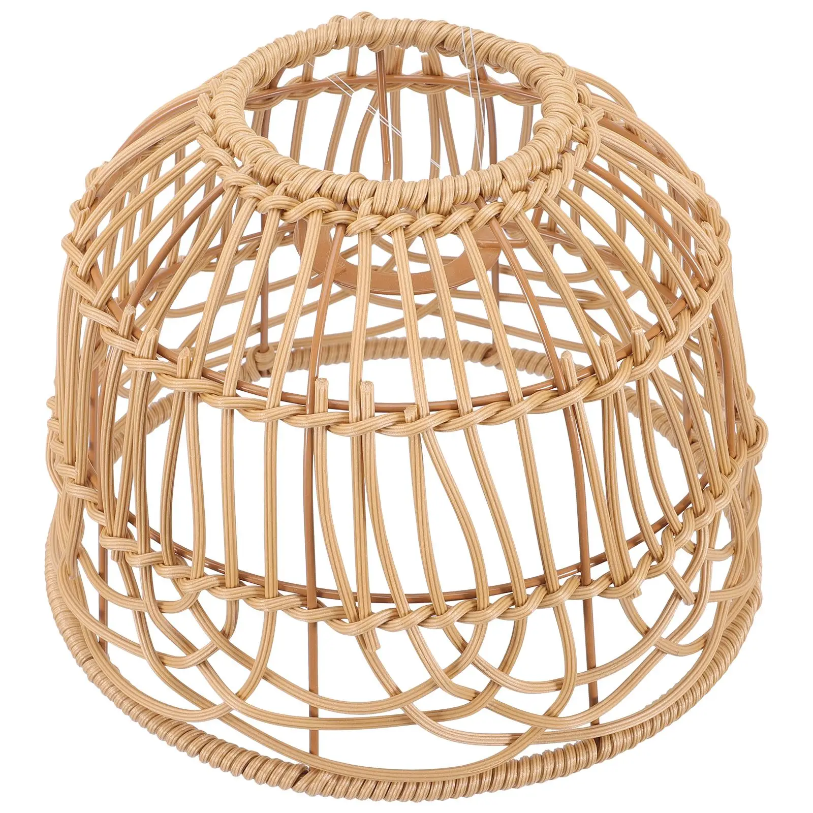 

Woven Lampshade Imitation Rattan Pendant Shade Scalloped Light Cover Handmade Tea Color Rustic Style Home Decor Coffee Shop