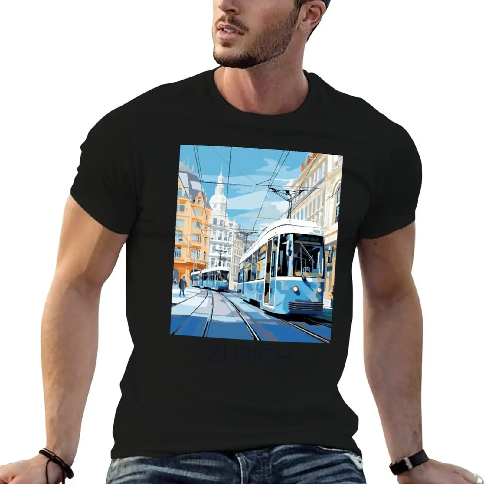 A Pop Art Travel Print of Zurich - Switzerland T-Shirt man t shirt anime clothes sweat shirts, men