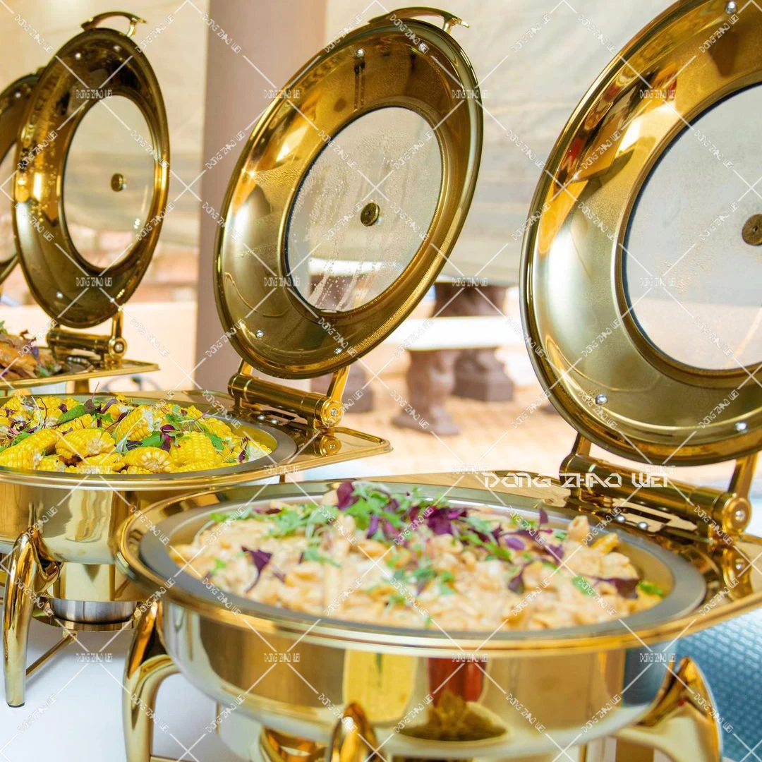 Wedding Use Dishes Stainless Steel Buffet Stove Bell Dome Soup Food Warmer Set Round Party Hotel Gold Chafing Dish