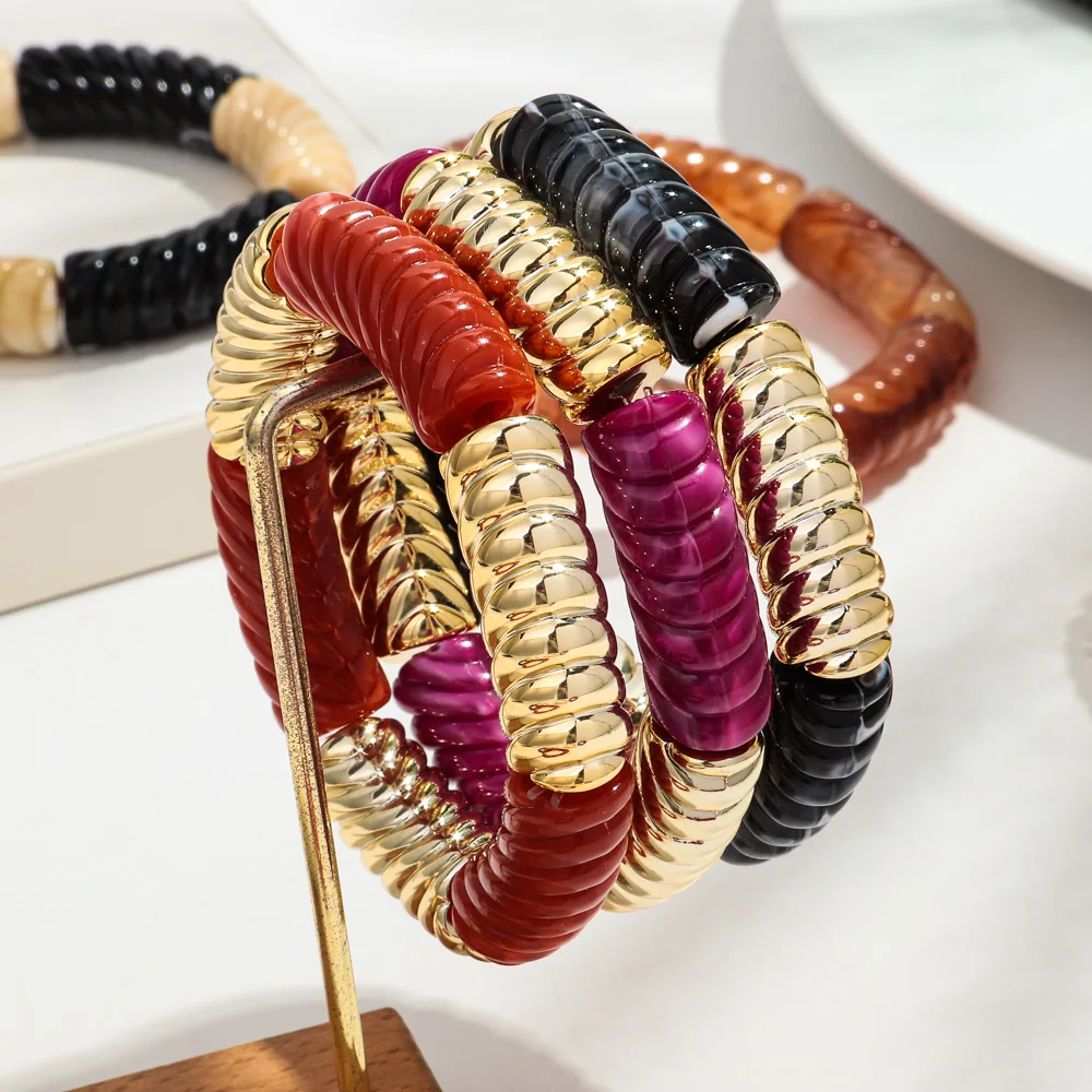 Bohomia Acrylic Thread Bamboo Chunky Stackable Bracelet for Women Boho Elastic Tube Beads Braceletes 2024 Fashion Jewelry