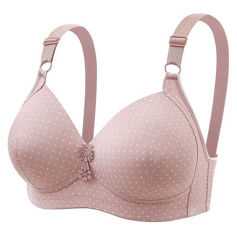 Printed Polka Womans Brassiere Dot Wireless Plus-Size Ladies' Bra Lightweight Breathable Girls Three-Row Hook Middle-Aged Mom's