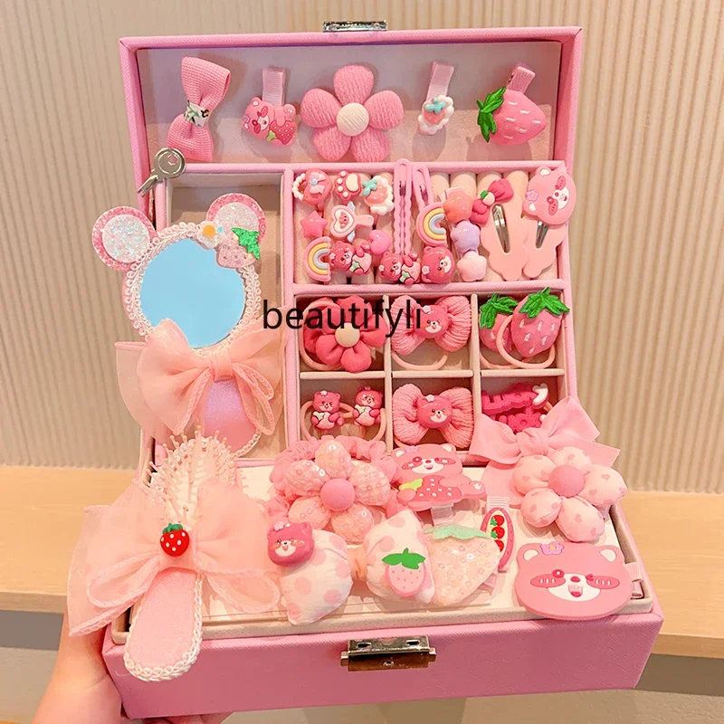 

Children's hair accessories set gift box Girl hairpin hairpin rubber band headgear Little princess cute jewelry box