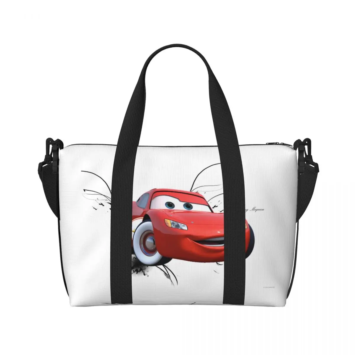 Custom Lightning Mcqueen Cars Beach Tote Bag Women Extra Large Gym Carry On Cars Travel Shopping Bags