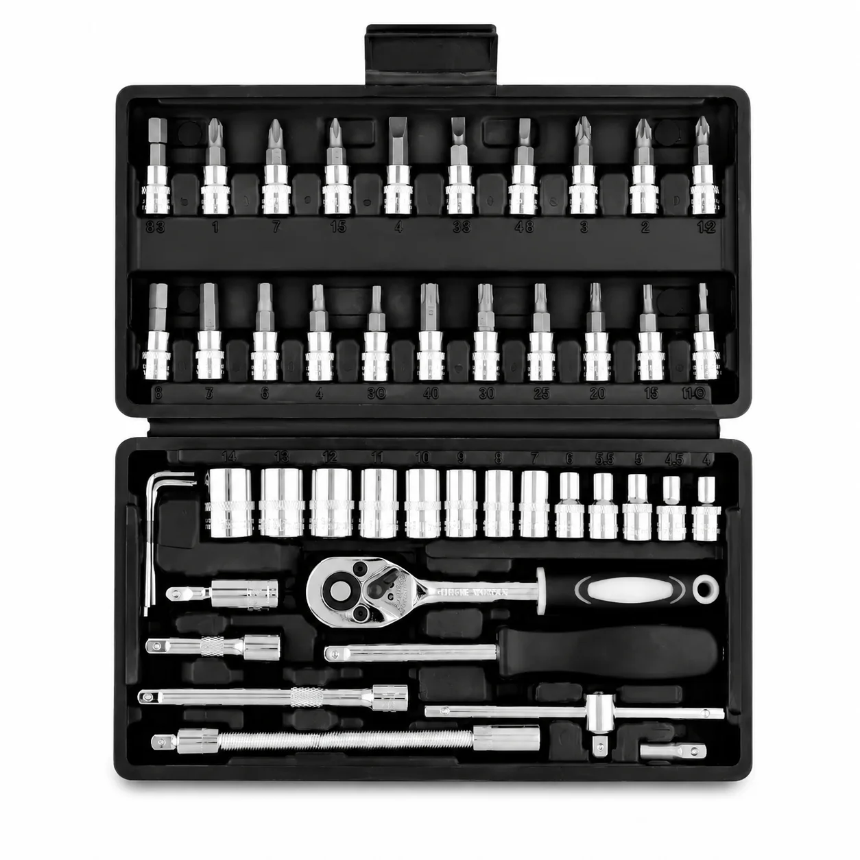 46PCS Socket Ratchet Tool Set 1/4 Inch Drive Spanner Combo with Storage Case for Auto Tire Engine Repair Hand Tool Kit