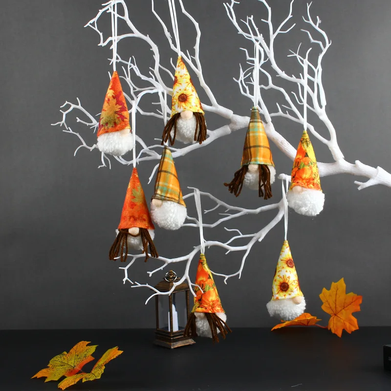 

8Pcs/set Harvest Festival Figurine Hanging Autumn Cute Faceless Old Man Gnome Doll Thanksgiving Decoration