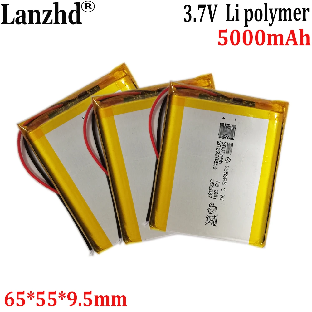 1-12 buah baterai paket lembut 3.7 mAh 5000 955565 Lithium polimer 955465 V untuk konsol mesin pendidikan dini penghangat tangan harta karun