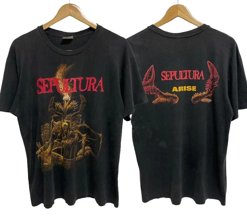 1991 SEPULTURA اريز تي شيرت إعادة طباعة طبعة جديدة الأساسية الأسود 2 الجانب المحملة حجم S-XXXXL شخصية فضفاضة القطن قصيرة الأكمام