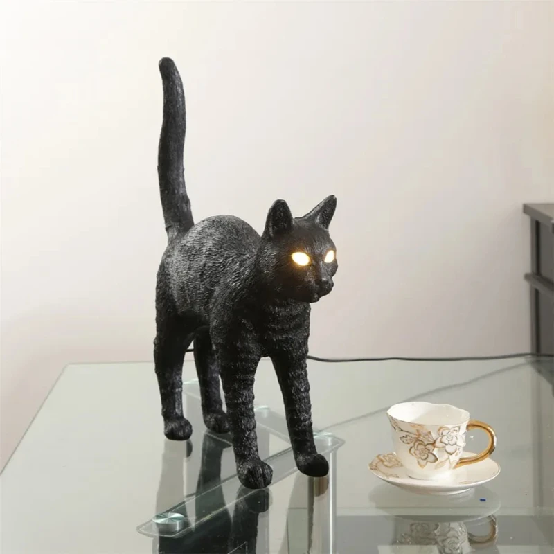 Nordic cat Table Lamp Resin animal table light for Bedroom Bedside office Dining Room hotel Designer black cat Desk Lamp