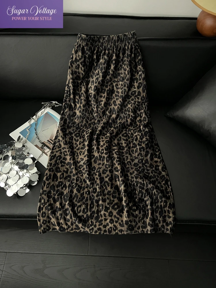 

Осенние новые винтажные элегантные золотые бархатные юбки Y2k, женские тонкие юбки трапециевидной формы с высокой талией и леопардовым принтом, повседневные корейские модные юбки