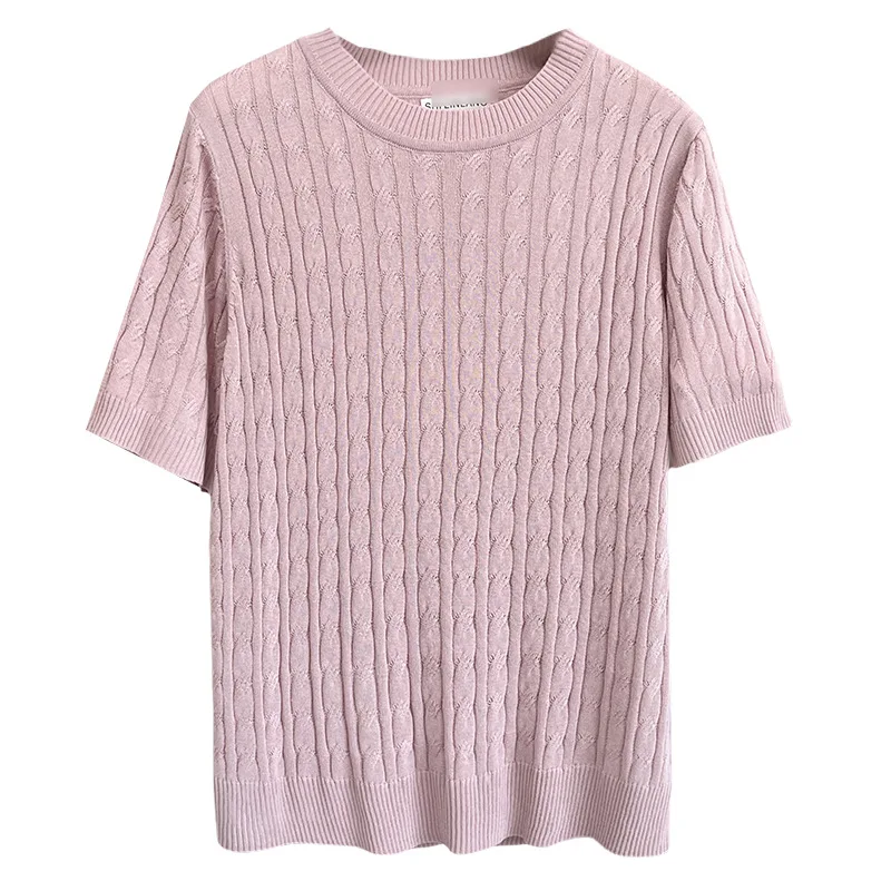 

Летний топ весом 100 кг, новые простые и тонкие вязаные плетеные футболки из ледяного шелка с короткими рукавами, женская футболка больших размеров 724