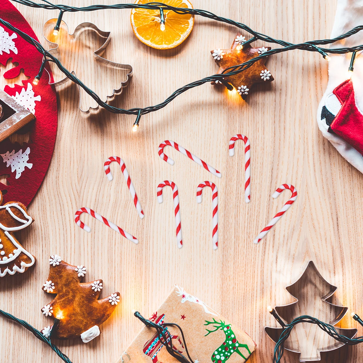 

50Pcs Christmas Crutch Hanging Pendant 6.5cm Plastic Colorful Ribbon Christmas Tree Festival Decoration Hanging Pendant