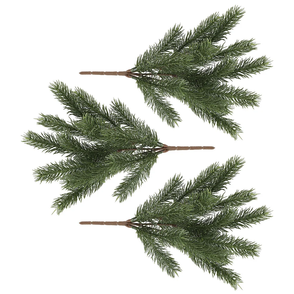 Agujas de pino artificiales, selecciones falsas, ramas de plantas, ramas simuladas para decoración de madera, 3 uds.