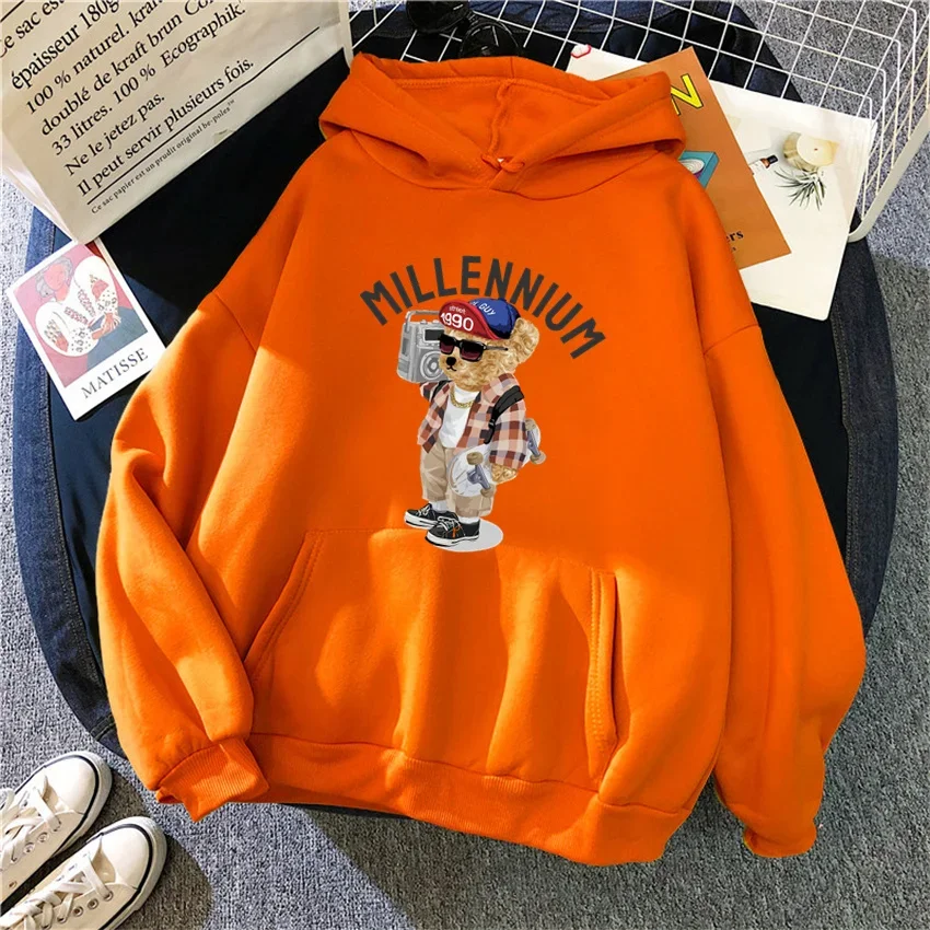 LE 2024 Winter Fashion Anime cartoon bearPullover Hoodies Women Streetwear Sportswear Fashion Unisex