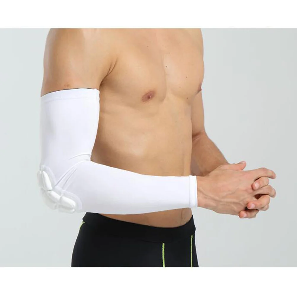 ปลอกแขนกีฬาสีขาว ปลอกแขนป้องกันข้อศอกสำหรับวิ่ง ปั่นจักรยาน เดินป่า ตั้งแคมป์ ฟิตเนส แขนยาว กิจกรรมกลางแจ้ง บาสเกตบอล กีฬาทีม