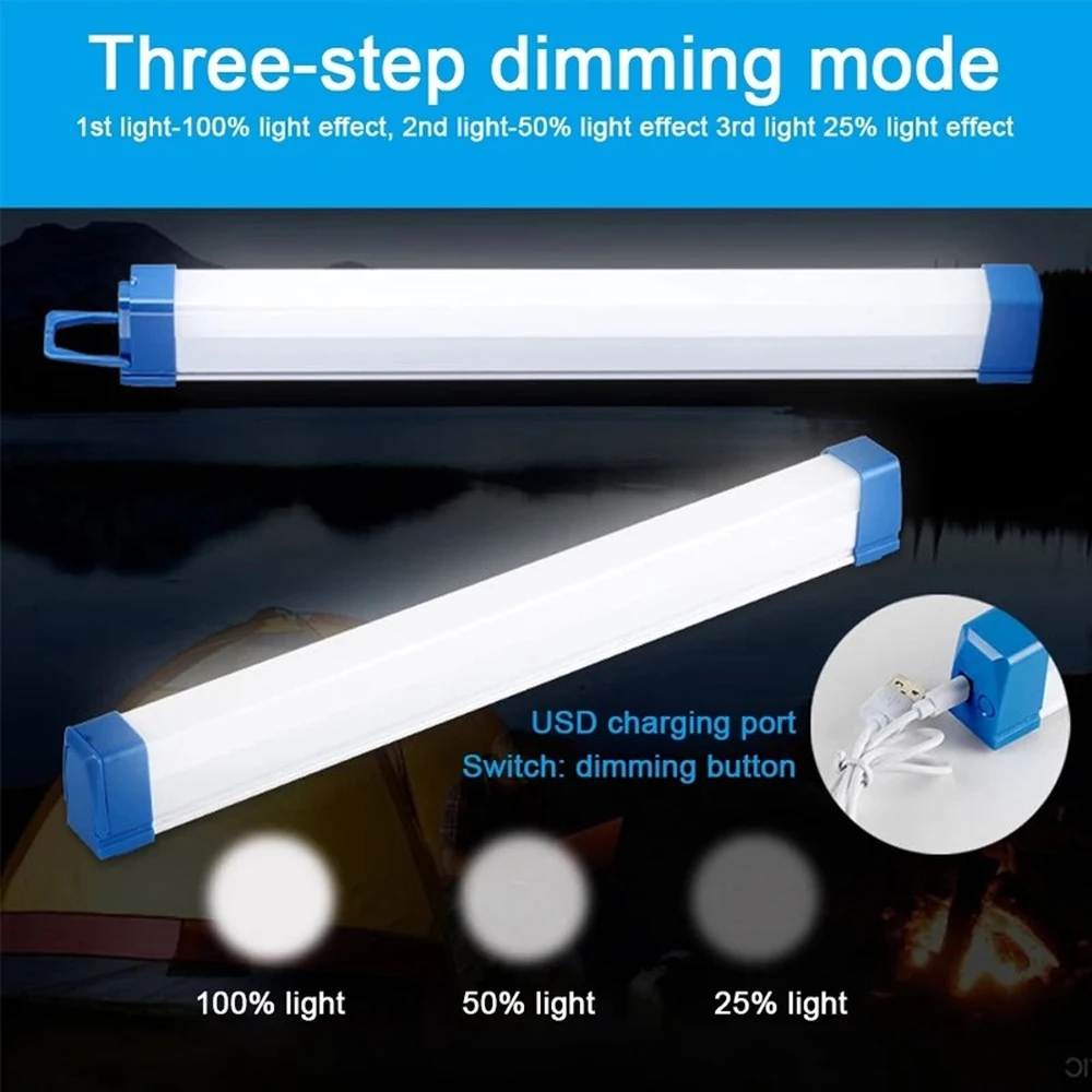 Imagem -04 - Luz de Tubo Led Regulável Usb Recarregável Luz de Tira Longa com Gancho e Ímã Lâmpada de Emergência ao ar Livre para Caminhadas 32 52cm 30w 60w 80w