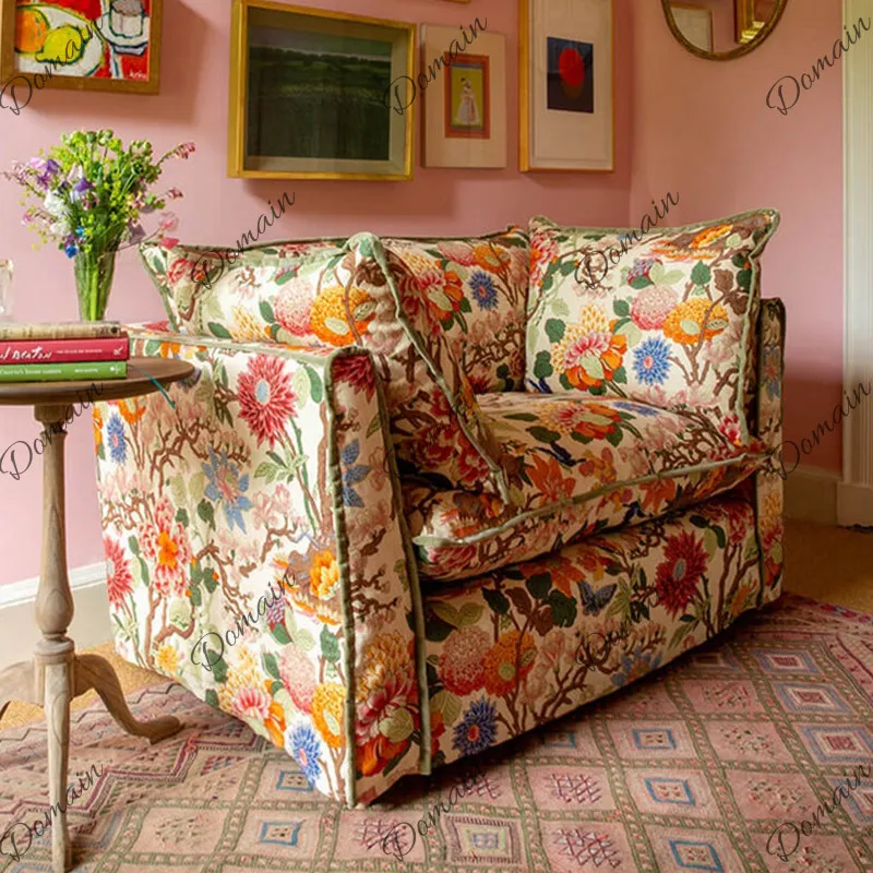 French pastoral fabric sofa chair small apartment living room printed single sofa American retro bedroom leisure chair